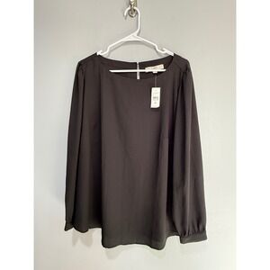 LOFT Womens Black Long Sleeve Keyhole Neck Blouse Top Plus Size 16‎